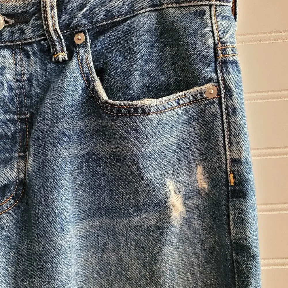 Everlane Jeans Size 27 Blue O-S Boyfriend Ripped Distressed Button Fly - Picture 6 of 14